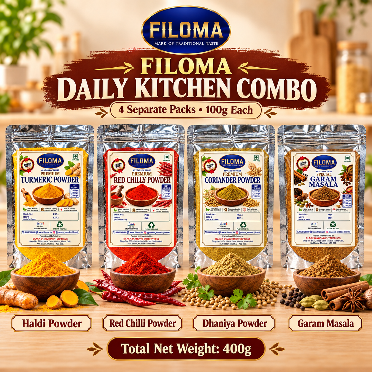 Filoma Daily Kitchen Combo | 4 Packs × 100g