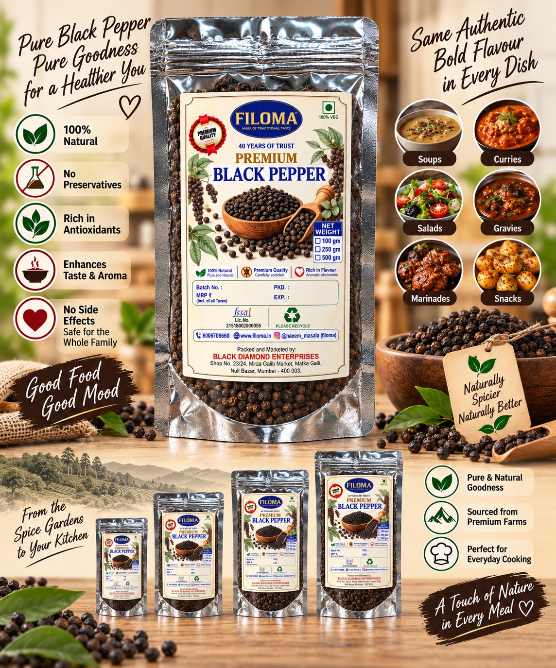 Filoma Kali mirch (Black Pepper) – Premium Whole Spice