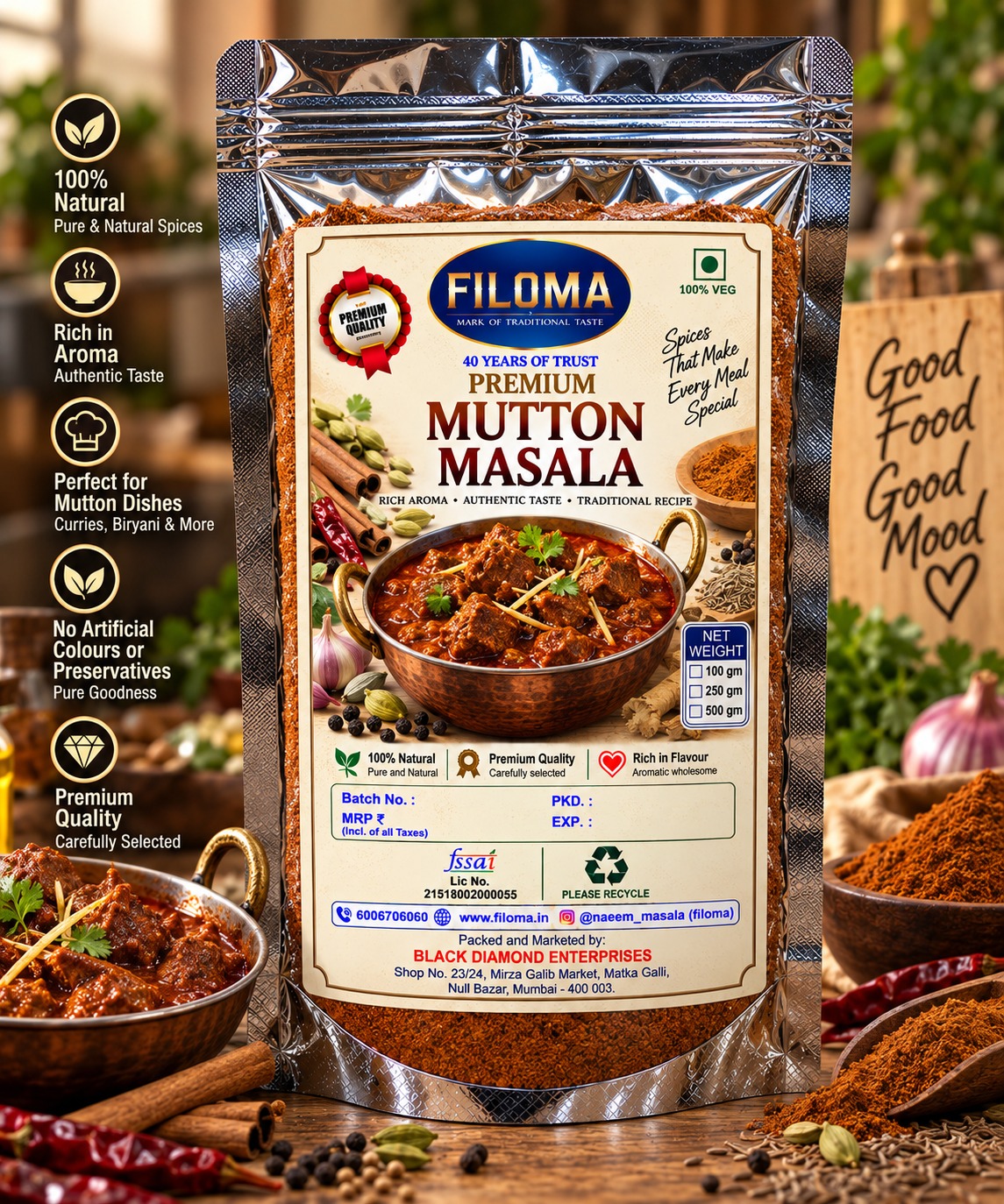 Filoma Premium Mutton Masala | Rich & Authentic Spice Blend