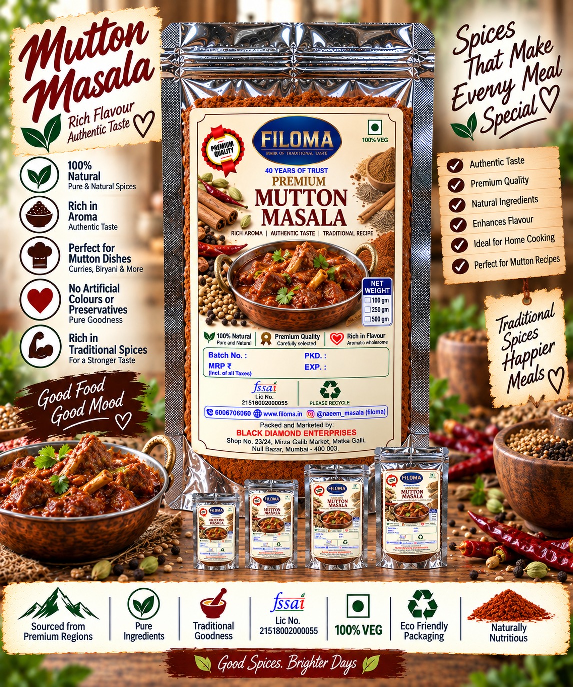 Filoma Premium Mutton Masala | Rich & Authentic Spice Blend