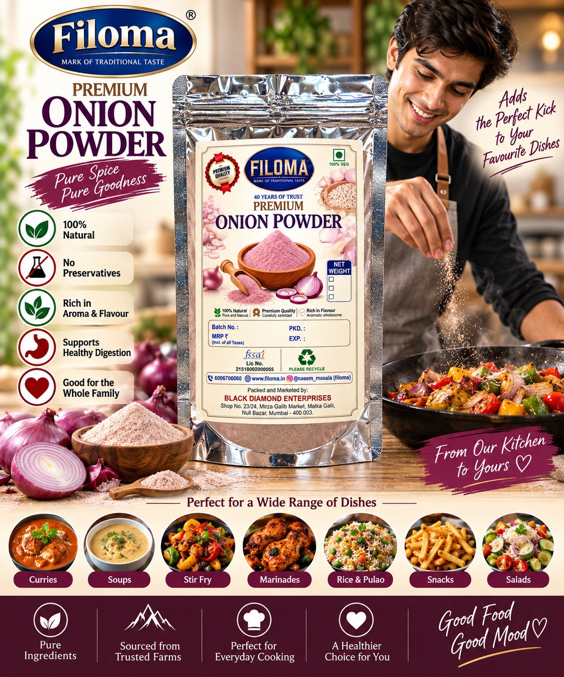 Filoma Premium Onion Powder – Pure Spice, Rich Aroma & Natural Taste