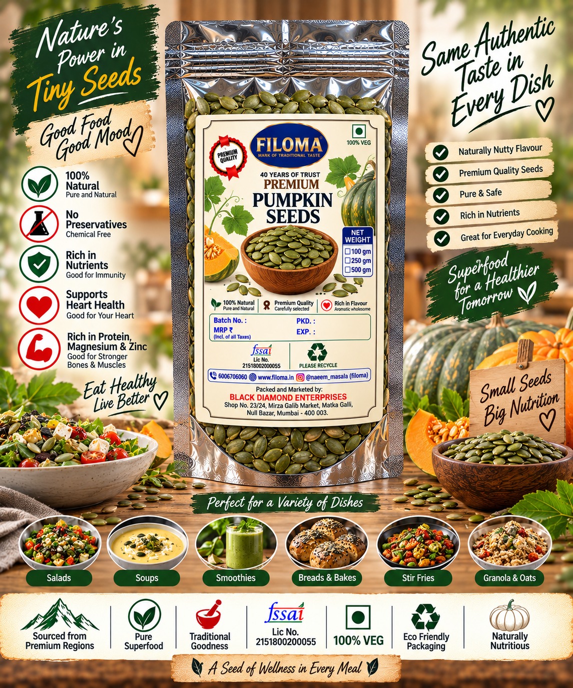 Filoma Premium Pumpkin Seeds | Natural & Nutritious Seeds (Kaddu ke beej)