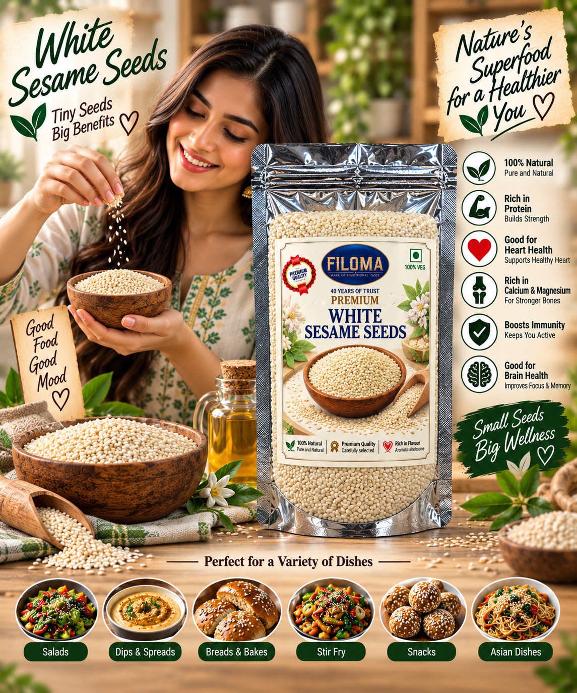Filoma Premium White Sesame Seeds (Safed Til) – 100% Natural Superfood