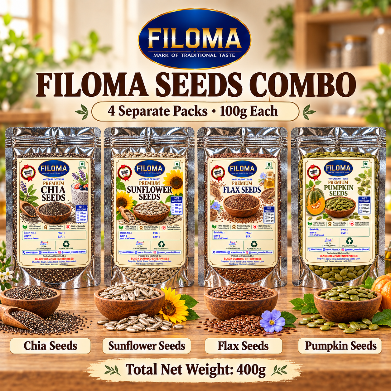 Filoma Seeds Combo | 4 Packs × 100g